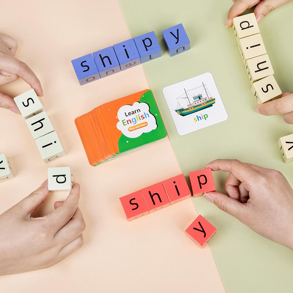 Word Matching Blocks Cognitive Pairing Toy For Learning Children Wooden Montessoris Letters Block