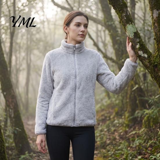 Long Sleeve Coat Women Zip-Up Fleece Jacket, Warm Stand Collar Fall Winter Apparel Coat, Solid Color Loose Casual Outerwear for Thick Jacket