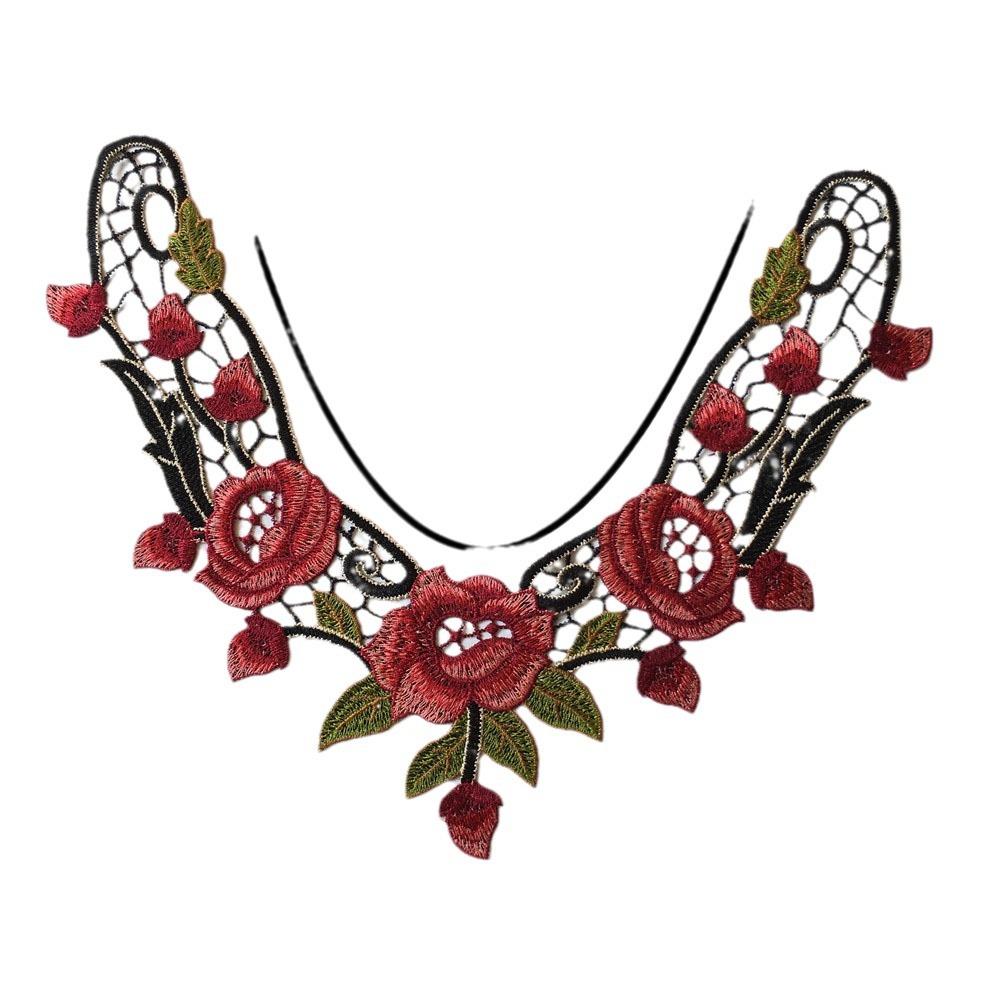 Röd I Polyesterbroderi Ihålig Krage Sömnadspets DIY-Dekoration Med Cheongsam Kläder Krage Tillbehör
