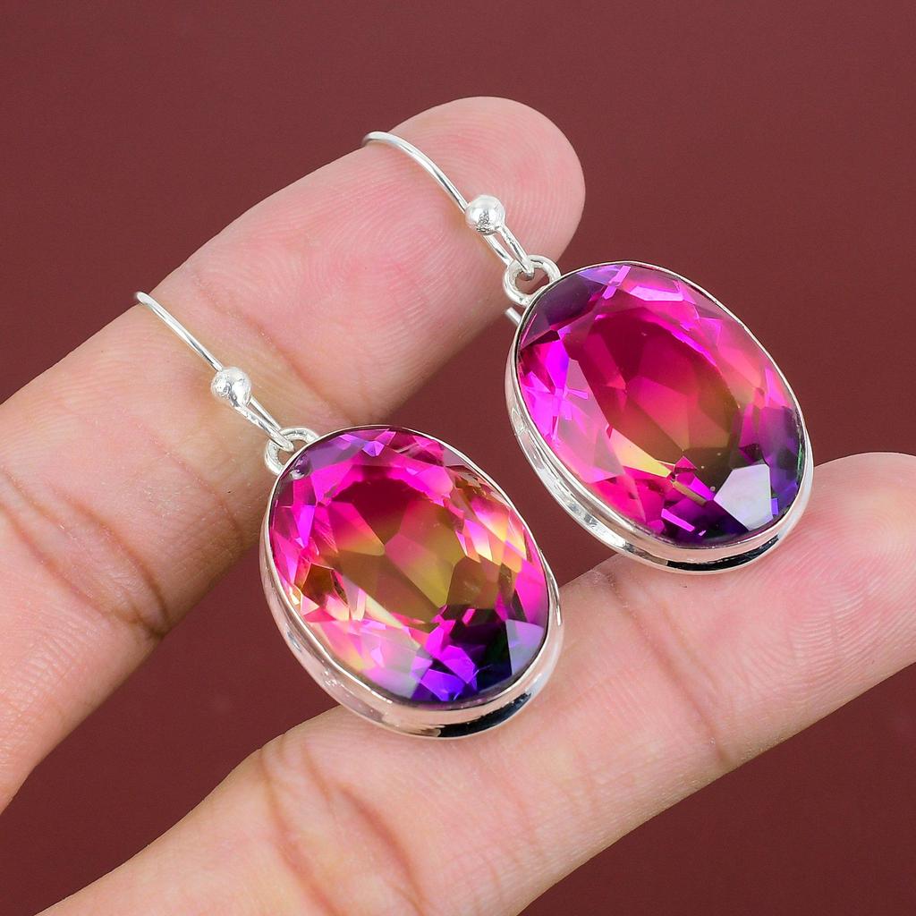 Faceted Multi Tourmaline Earring Handmade Jewelry Original Gemstone Earring 925 Sterling Silver Earrings Antique Drop Earring Gifts For Wife