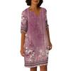 Dresses For Womens Vintage Print Tunic Waisted Midi Dress Summer Casual  Half Sleeve Dress