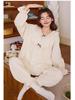 Women's French Court Style Cotton Pajama Set with Chest Pads - Long Sleeve, Long Pants for Spring & Autumn.