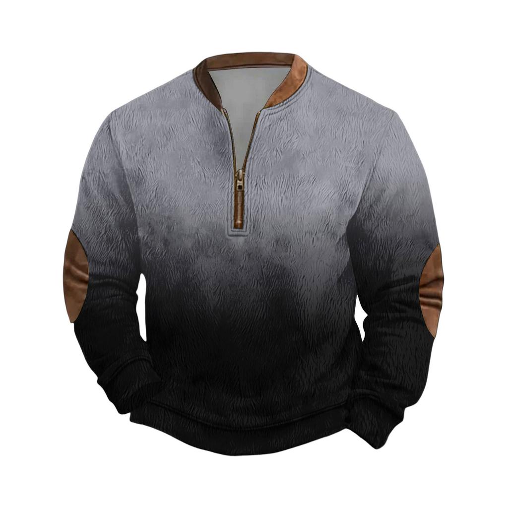 Sweat-shirt de sport décontracté pour homme à imprimé dégradé, rétro, à manches longues et demi-fermeture éclair