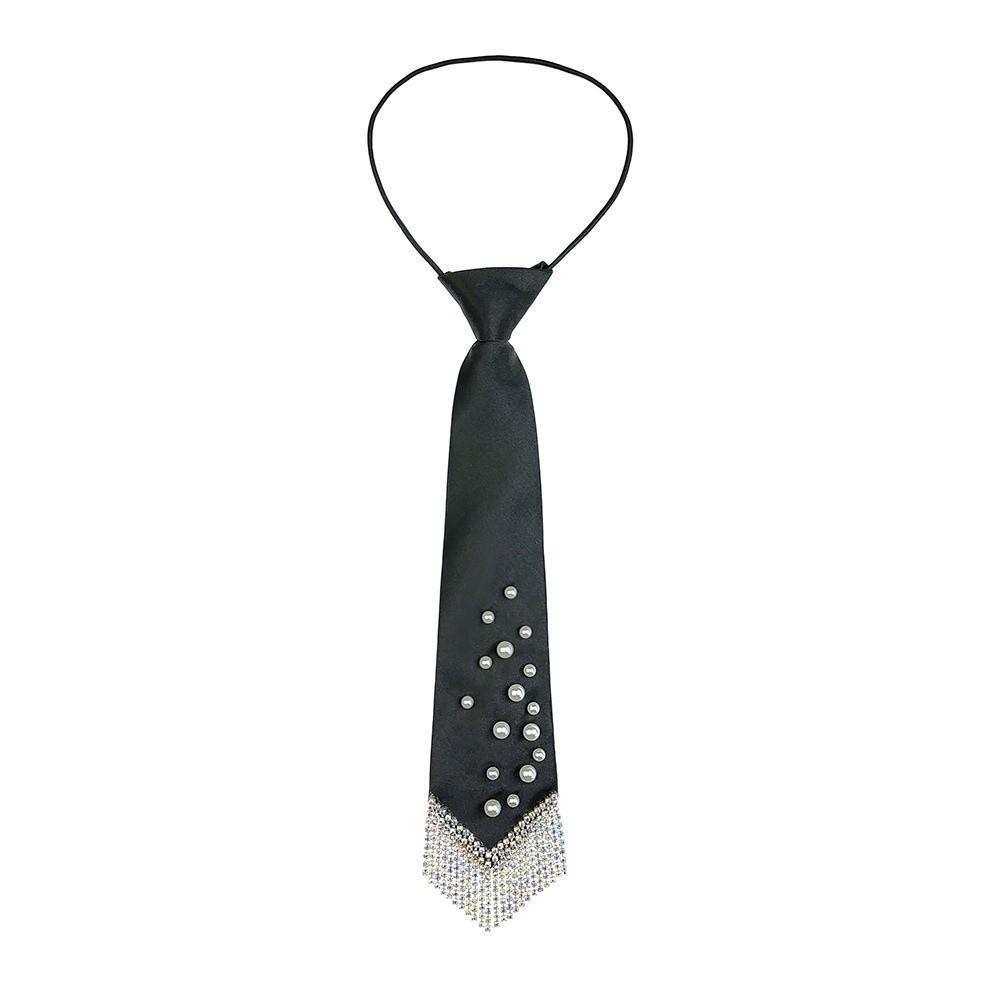 Rhinestone Pearls Tie Black Decoration Shirt Tie Temperament Hand-beaded Long Necktie  Students