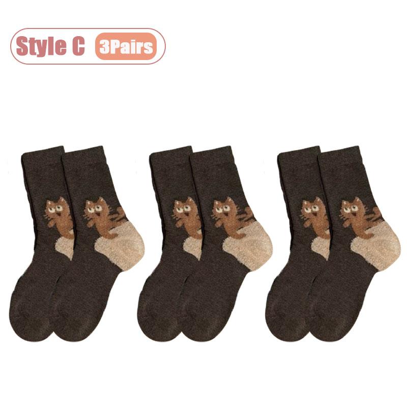 Boneless Cat Feather Yarn Socks High Tube Stackable Design Breathable Warm Winter Cartoon Womens Mid Calf Ankle Socks