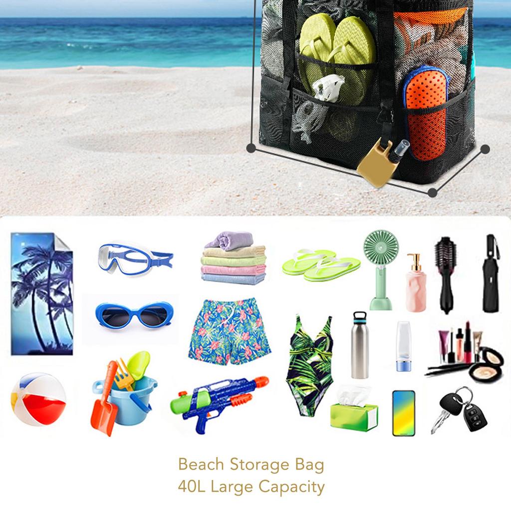 Extra Large Beach Bag Handheld Beach Hollow Mesh Bag Black Large Capacity Shoulder Beach Bag