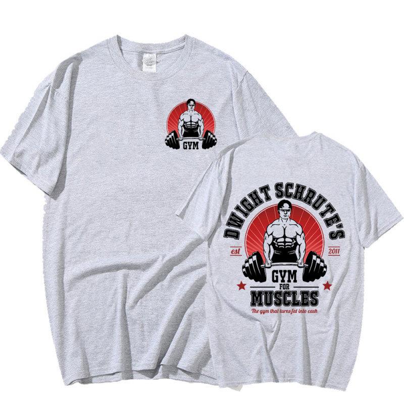 Дуайт Шруте Тренажерный Зал для Мышц Двусторонняя Футболка Телесериал Офис Майкл Скотт Футболки с Короткими Рукавами Мужская Хлопковая Футболка L