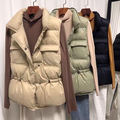 Women's Slimming Korean Style Stand Collar Down Vest, 2025 Collection - Versatile Sleeveless with Pockets