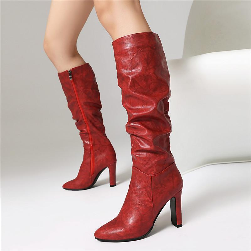 Women's High-heeled Boots Autumn and Winter New Simple Temperament Solid Color Large Size Versatile Medium Boots
