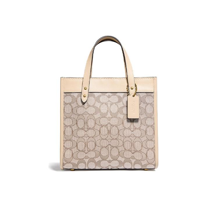 

Coach Field 22 Classic Logo Print Color Block Vertical Fabric And Leather Tote Bag Women tote White C3865-B4SHG Basic Set (Bag+Dust Bag)