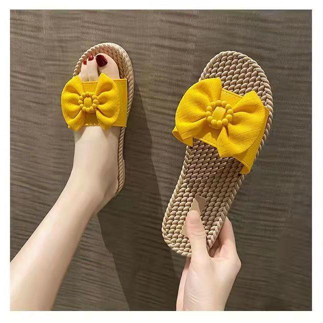 Flat With Bow Women's Slippers and Ladies Sandals New Collection Style Outside Slides Summer Sale Pvc Elegant Fashionable Shoes