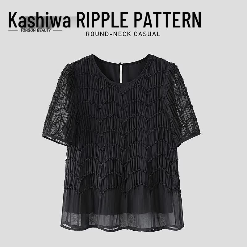 Women s Round Neck Short Sleeve Chiffon Blouse M