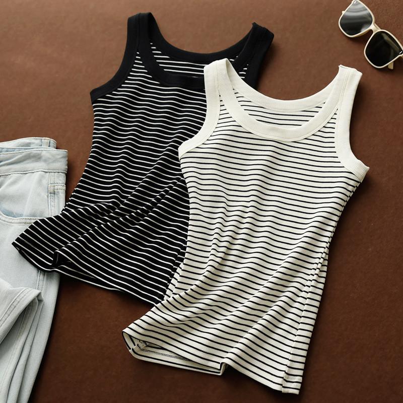 Cotton Striped Tank Top For Women Summer High Elasticity Comfortable Casual Wear