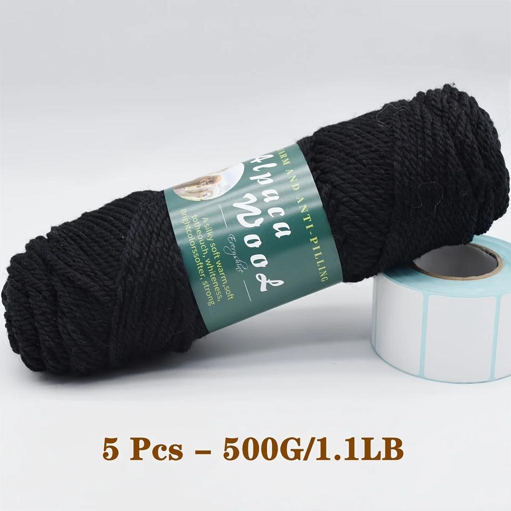 5er-Pack Alpakawolle Garn, Weiche & Warme Mischung zum Stricken von Pullovern, Schals, Mützen - Jeweils 0,5 kg, Mehrfarbige Auswahl