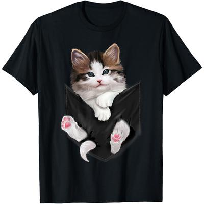Niedliche weiße Katze in Tasche T-Shirt Katzen T-Shirt Geschenke T-Shirt