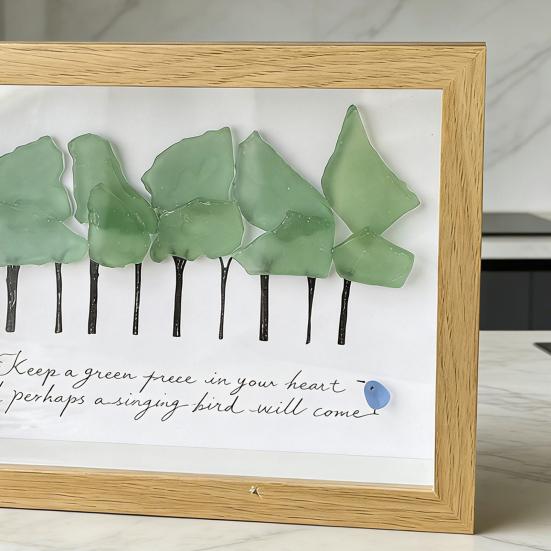Sea Glass Tree Wall Art with Frame Handmade Forest Tree Seaglass Artwork Picture