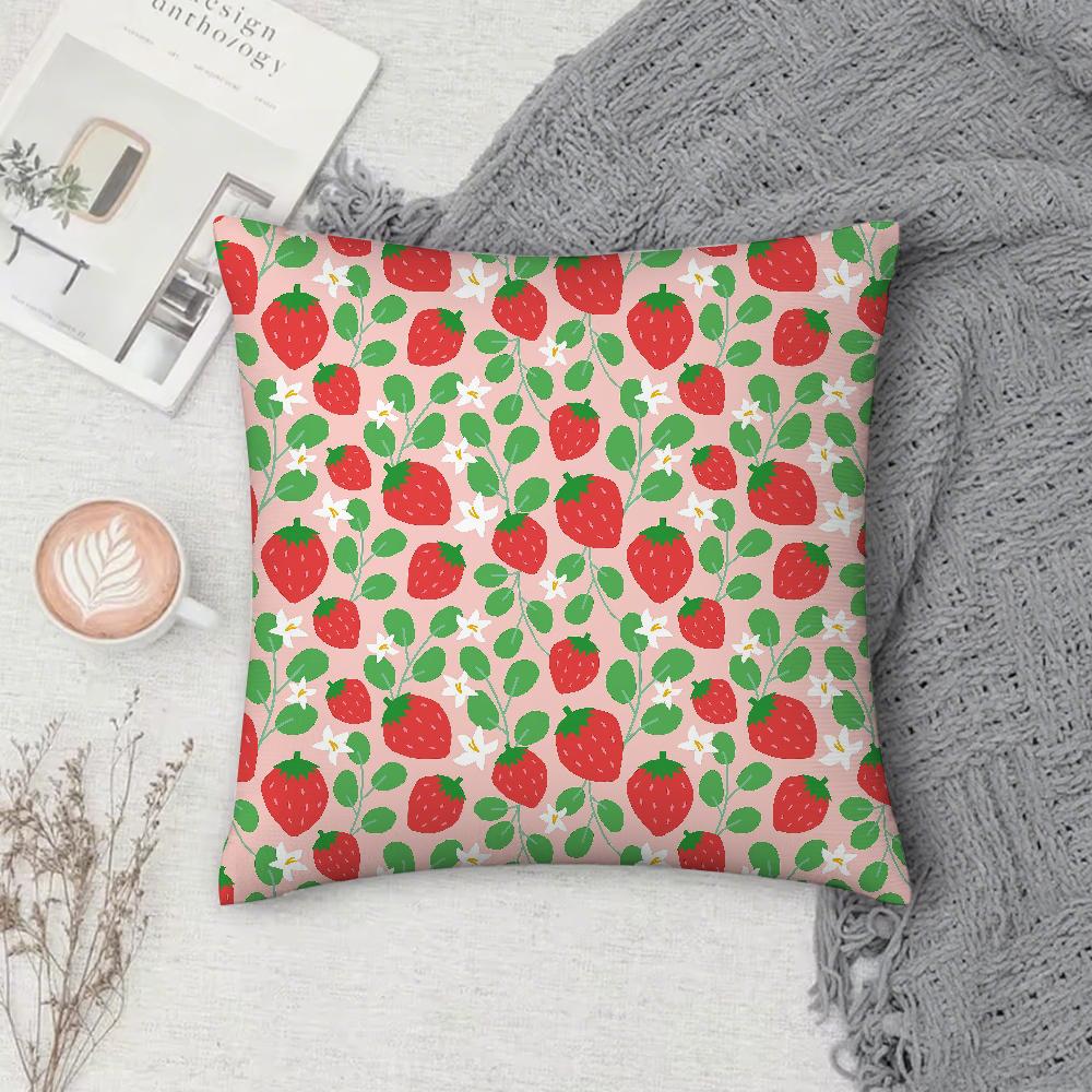 Cartoon Strawberry Pillow Case Square Double-Sided Printing Sofa Cushion Cover Pillowcase Bedroom Bedside