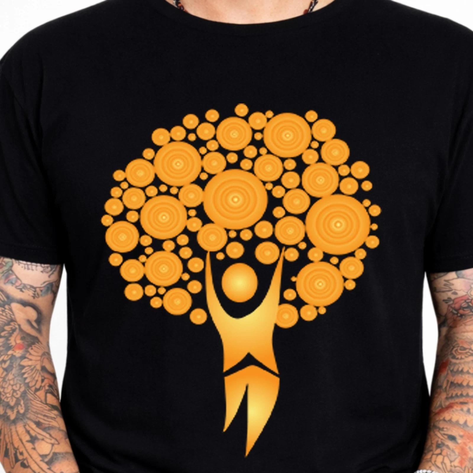 Abstract Tree Circles Graphic T-Shirt Gold Art Spiritual Tee Nature Boho Gift XXL