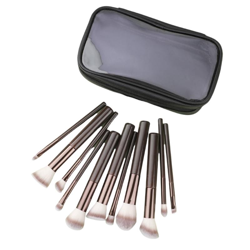 Portable 11 Pieces Makeup Brush Set For Travel Essential Cosmetic Brushes With Storage Bag for Women and Girls