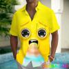 Camisas Hawaianas con Gráfico de Cara Sonriente Divertida Blusas de Manga Corta con Estampado 3D de Anime Blusa con Cuello para Fiesta de Vacaciones Verano