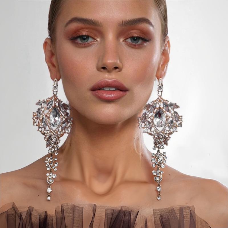Water Drop Fringed Earrings Personalized Exaggerated Rhinestone Earrings Retro Accessories Women's Earrings