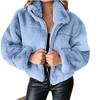 Women's Autumn Winter Faux Fur Short Coats Zipper Plush Warm Oversized Thick Jacket Turn Down Collar Overcoat