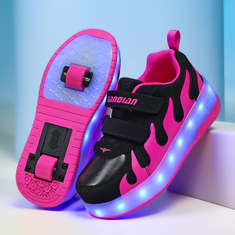 Runaway Shoes Studenten Jongens Meisjes Volwassenen Rolschaatsen LED Oplaadlicht Schoenen met Wielen 37