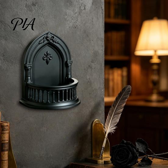 Pointed Arch Shelf Gothic Wall Shelf, Vintage Floating for Bedroom And Living Room, Matte Black Home Decor Decorative Wall-Mounted Display Rack
