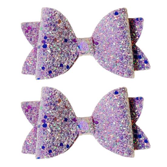 Colorful Hair Accessories for Photoshoots 2Pcs Solid Color Glitter Bow Clip Girls, Double Layer Sparkling Non Slip Clips Children Hairpin, Decorative
