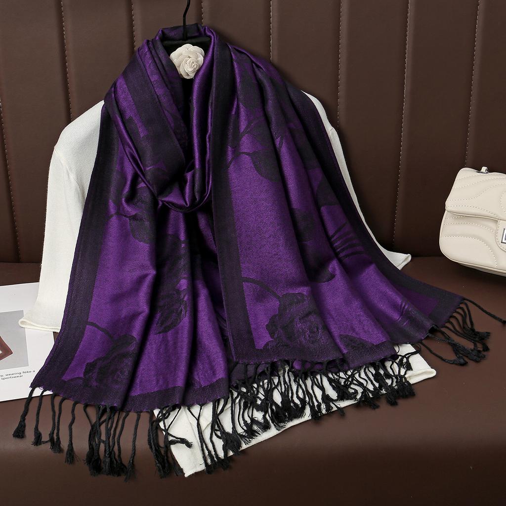 Luxury Tassel Blanket Design Thick Jacquard Pashmina Hijab Winter Warm Shawl Wrap Cashmere Scarf Women Neckerchief Poncho Stoles