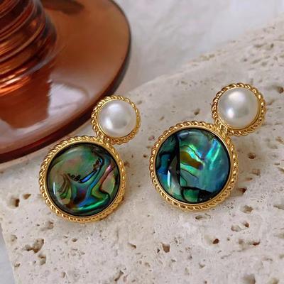 Light Luxury Retro Oil Painting Style Colorful Abalone Shell Stud Earrings Women's Niche Fashion Simple Personalized Earrings High-end Earrings