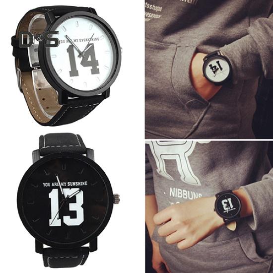 Unisex Couple Lover Number Dial Faux Leather Quartz Matching Wrist Watch