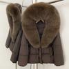 Removable oversized fox fur collar women's short down jacket women's winter new hooded waist and thin fur jacket