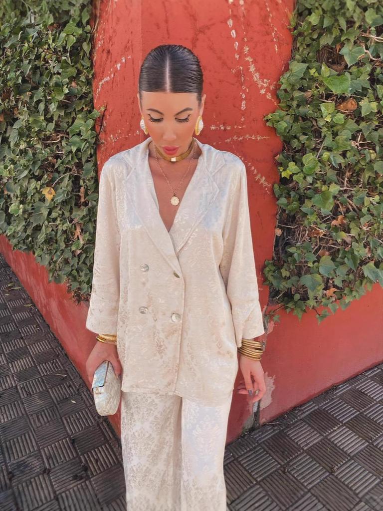 Spring V-Neck Long Sleeve High Waist Loose Wide Leg Pants Two Piece Set Fashion Suit Jacket
