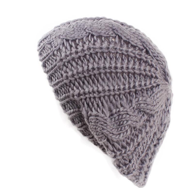 Autumn and winter trend solid color twist knitted hat beret, women's warm ear protector wool hat MXM-