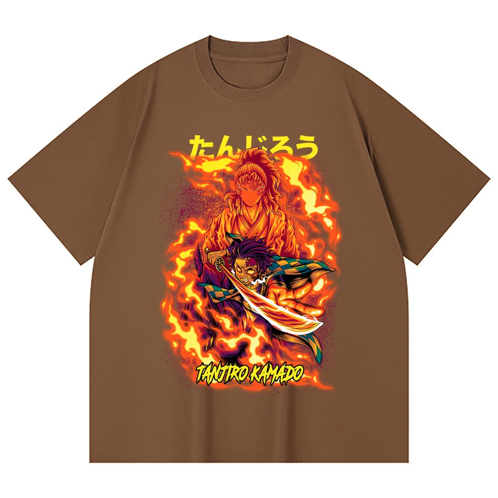 230 Gsm 100% Cotton Demon Slayer V107 Tanjiro Print Unisex Heavy Cotton T Shirt