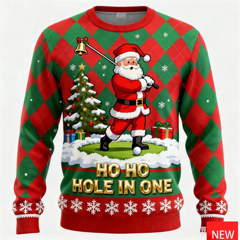 3D Printed Funny Santa Claus Play Golf Graphic Ugly Christmas Sweater for Women New Xmas Pullovers Sweatshirts Cool Jumper Tops