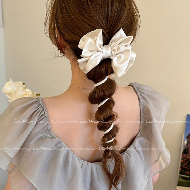 Bowknot Fabric Hair Ties for Women Elegant Minimalist Design with Bow Solid Color Telephone Cord Ponytail Holders Birthday Hair Accessory Gift Set