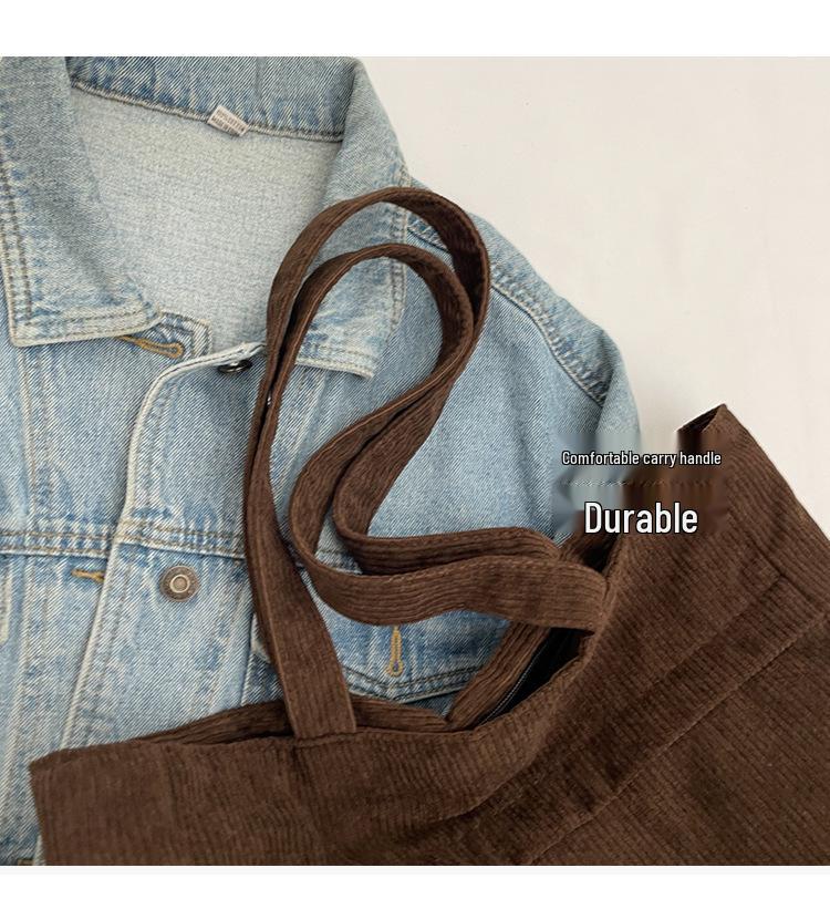 Women's Large Corduroy Tote Bag - Versatile Solid Color Shoulder Handbag