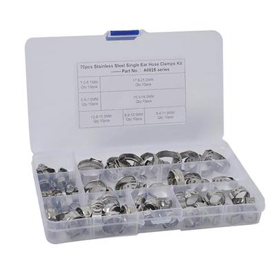 70PCS Single Ear Clamp Hose Clamp + Clamp Pliers Stainless Steel Hydraulic Hose Clamps Air W Ear Clamp Pincer