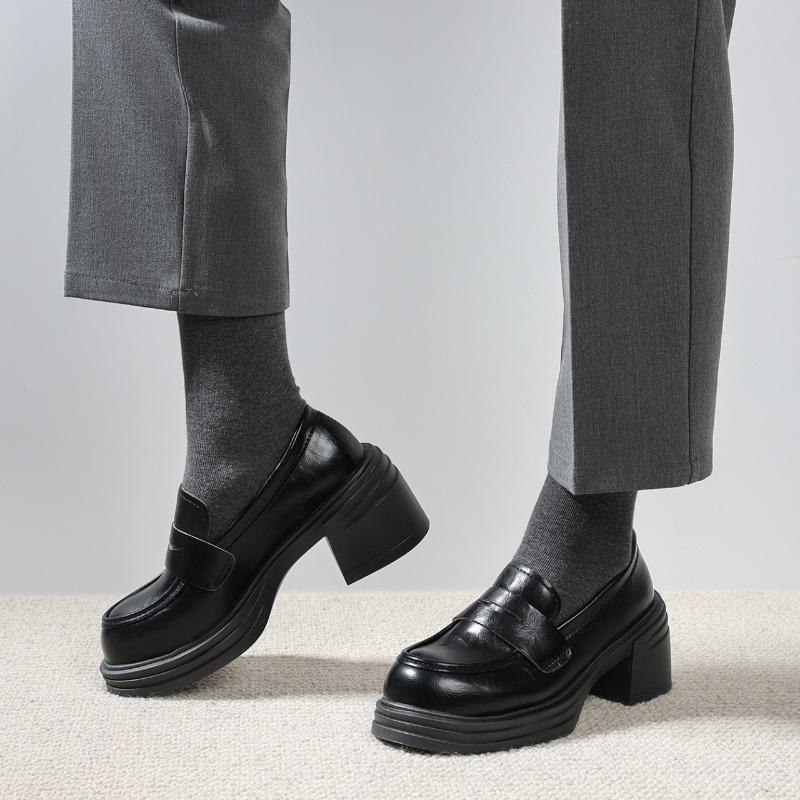 Fashion Women's Thick Heel Shoes Autumn New Round Head Deep Mouth Thick Sole Anti-slip Wear-resistant Low-top Heels