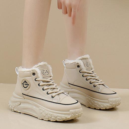 Hick Bottom Macaron Color Matching Shoes for Women Fleece Padded Snow Cold-proof Warm Non-slip Cotton Shoes