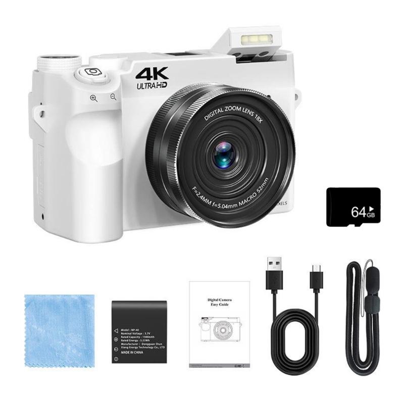 4K Mirrorless Digital Camera 18X Digital 75MP Front Rear Double Lens 9 Shoot Mode Portable USB Rechargeable Battery