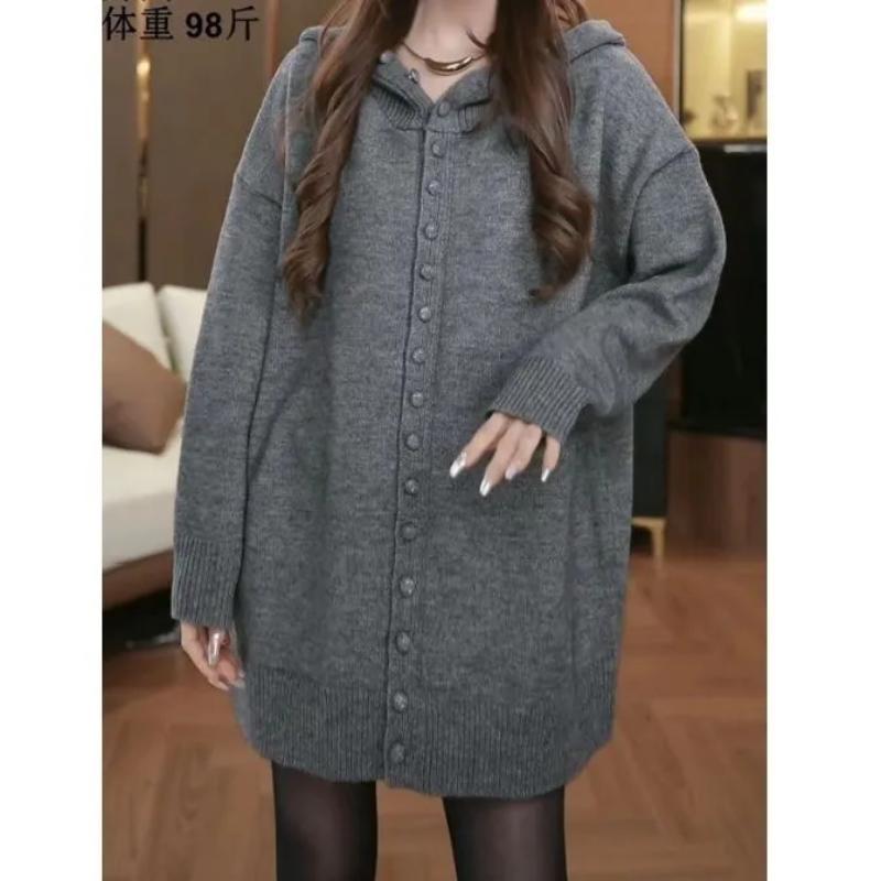 

Осень Зима Новый Худи Свитер Ленивый Стиль Модный Вязаный Кардиган Средней Длины Свободный Корейский Универсальное Женское Пальто 5XL серый