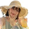 New Summer Large Brim Sun Protection Hat with Lace Trim, Hollow Design, Foldable, UV Protection, Beach Sun Hat