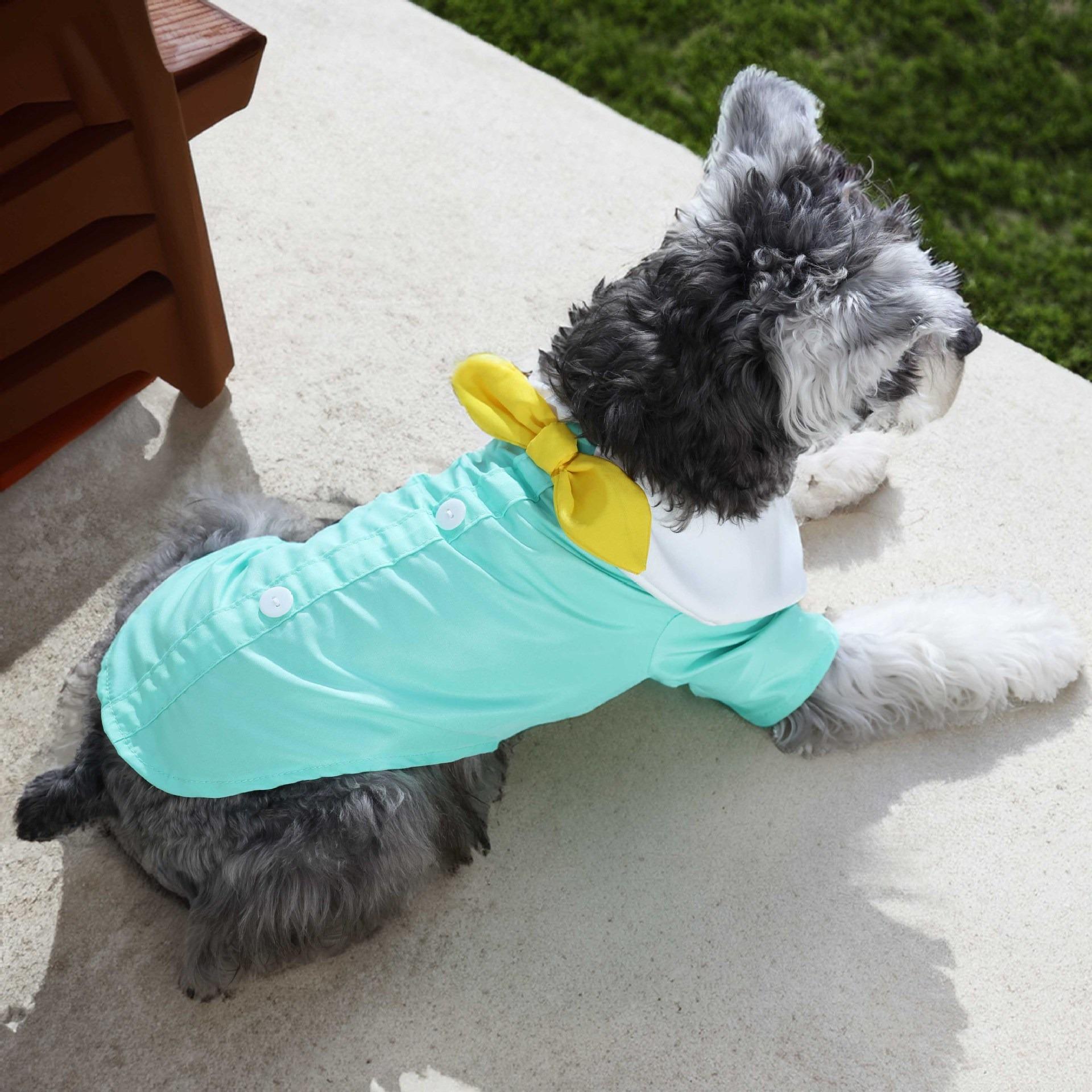

Summer Pet Dog Clothing Thin Student Bow Tie Shirt Teddy Bigbear Pomeranian Schnauzer Small and Medium Dog Clothing XS зелений