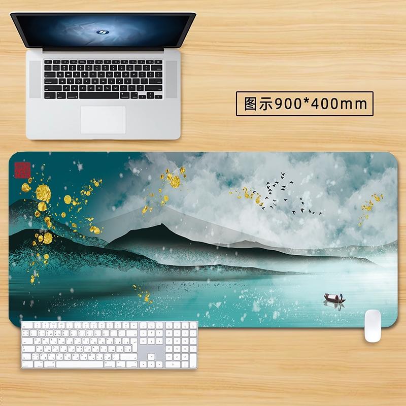 Zen Japanese Landscape Desk Mat with Birds and Mountains Gaming Mouse Pad