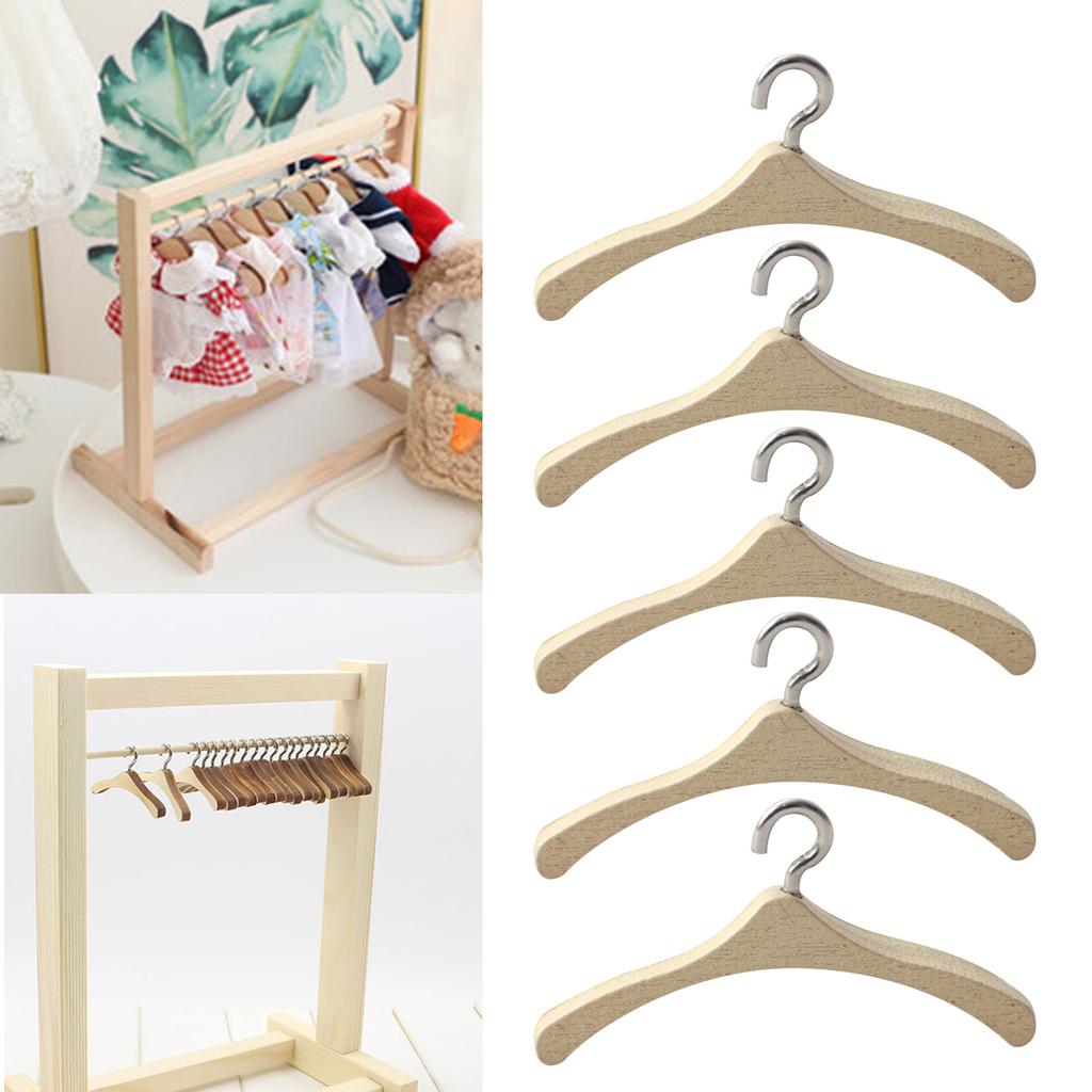 5pcs 1:12 Dollhouse Miniature Wood Clothes Hanger Model Coat Hanger Pretend Play Furniture Decoration DIY Accessories