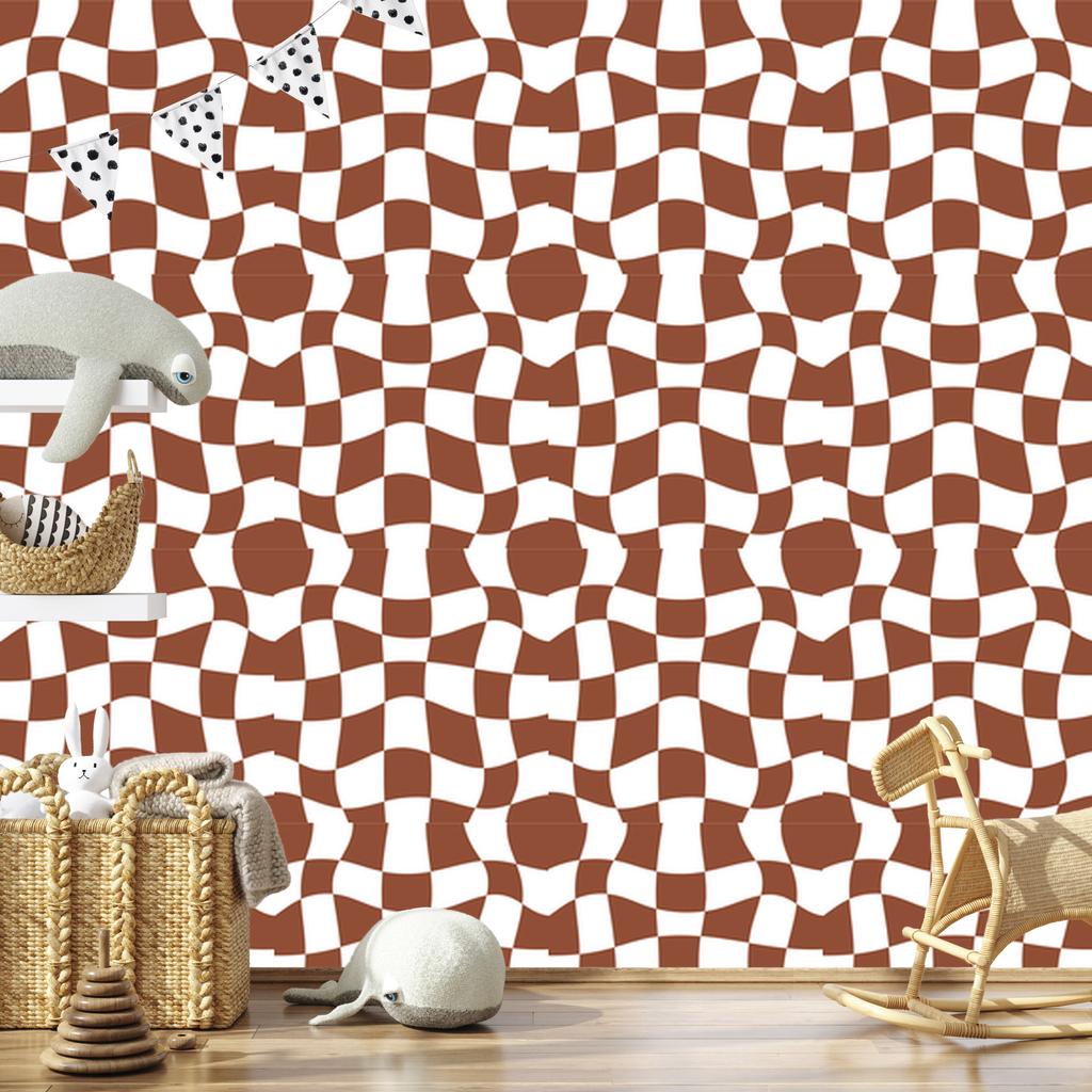 Wallpaper Casual Checkerboard Orange and White 50x1000
