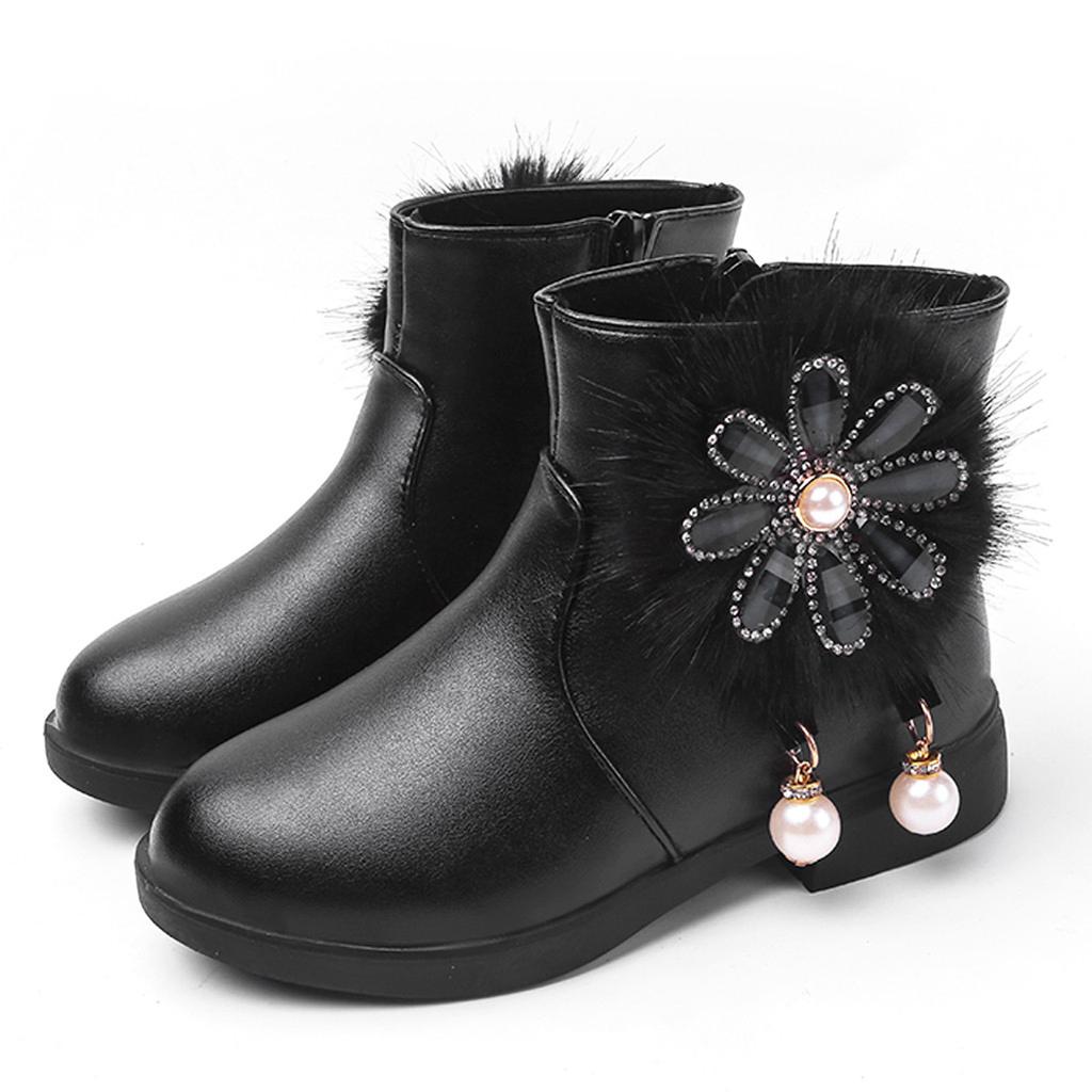 Mädchen Stiefel Kleinkind Kinder Baby Prinzessin Perle Floral Leder Schuhe Winter Booties